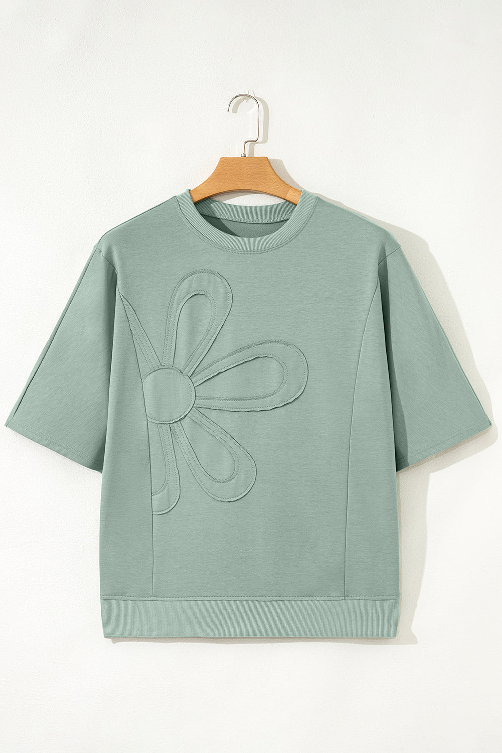 Clearly Aqua Floral Patched Half Sleeve Tunic Top