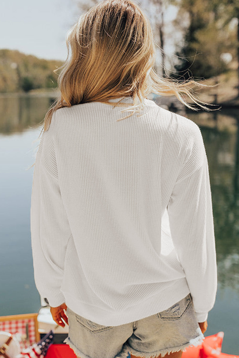 White USA Flag Corded Graphic Sweatshirt