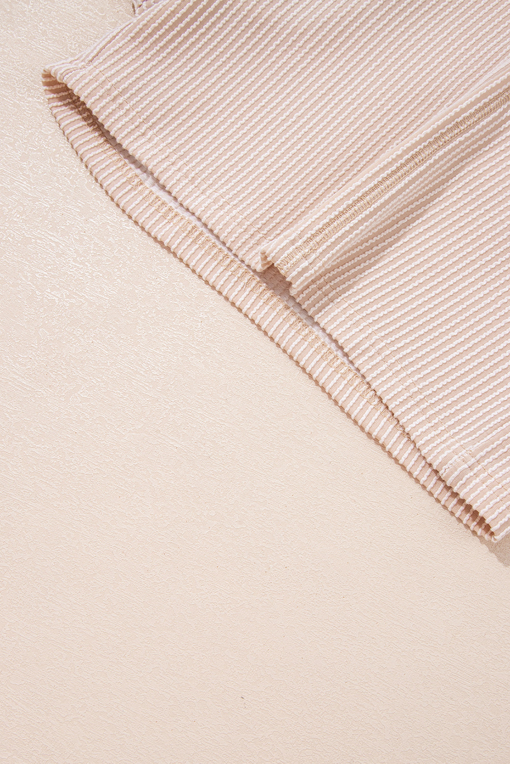 Parchment Spiral Ribbed Short Sleeve V Neck Buttoned Romper with Pocket