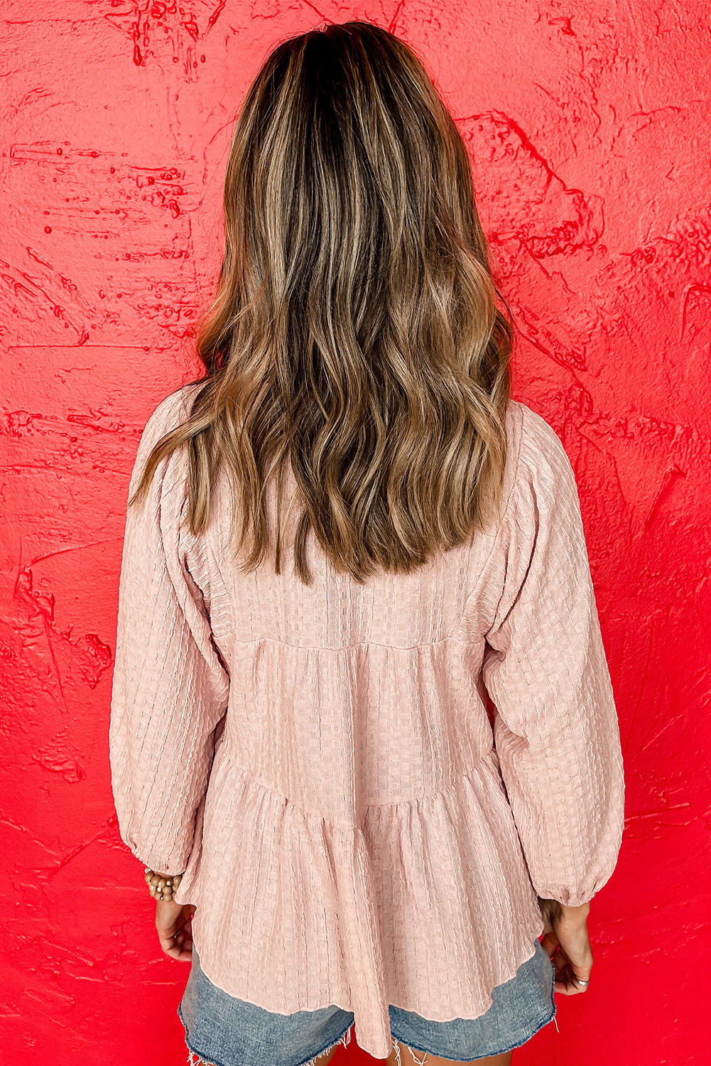 Light Pink Textured Tiered Flowy Blouse