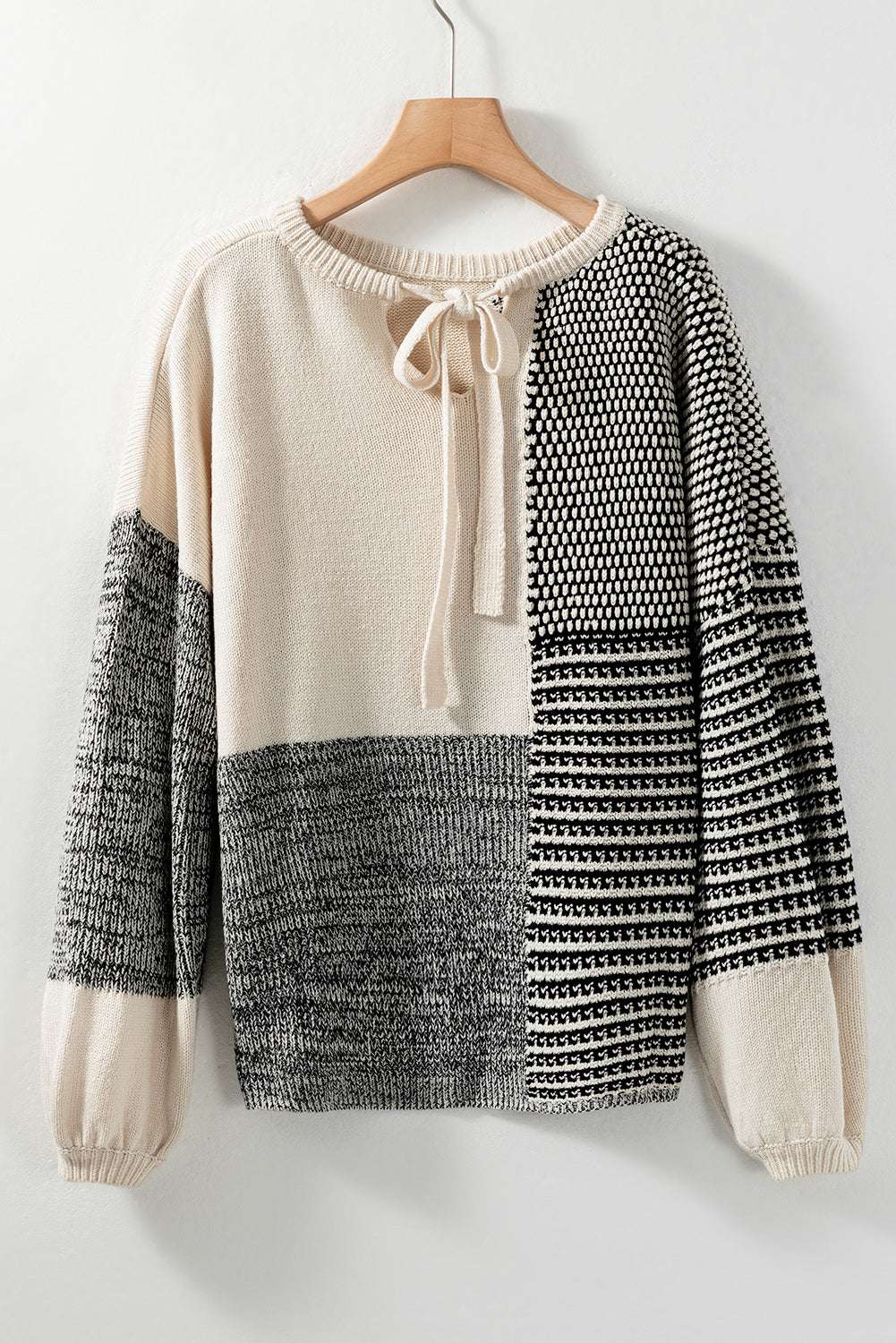 Black Neutral Colorblock Tie Back Sweater