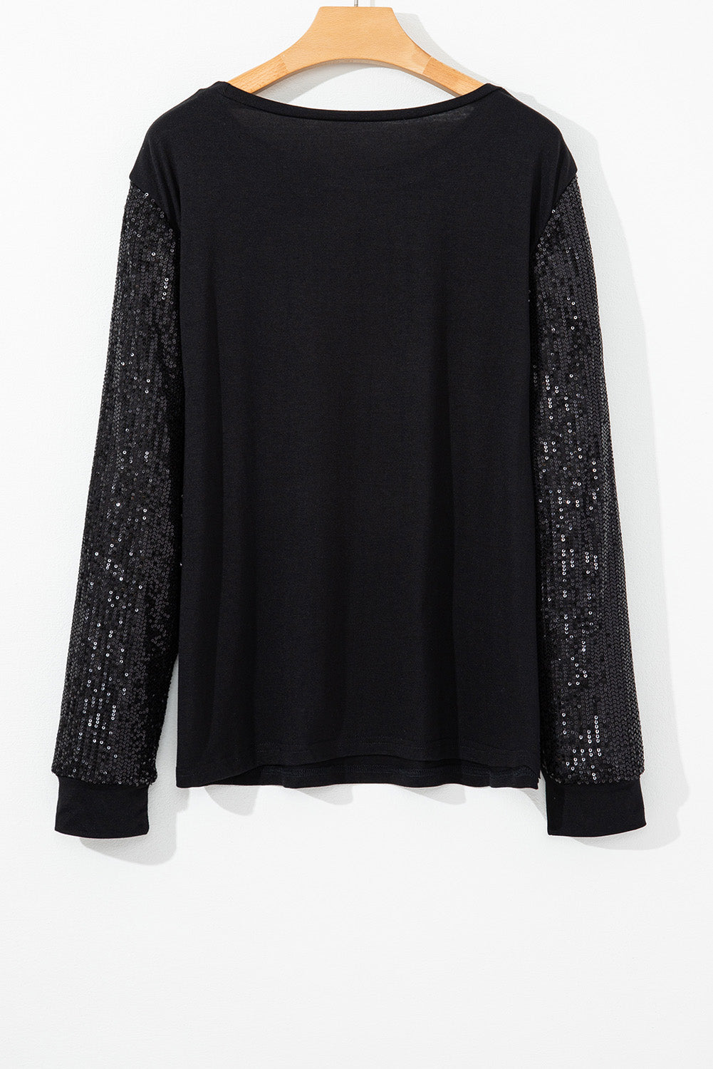 Black Sequin Contrast Long Sleeve Plus Size Top