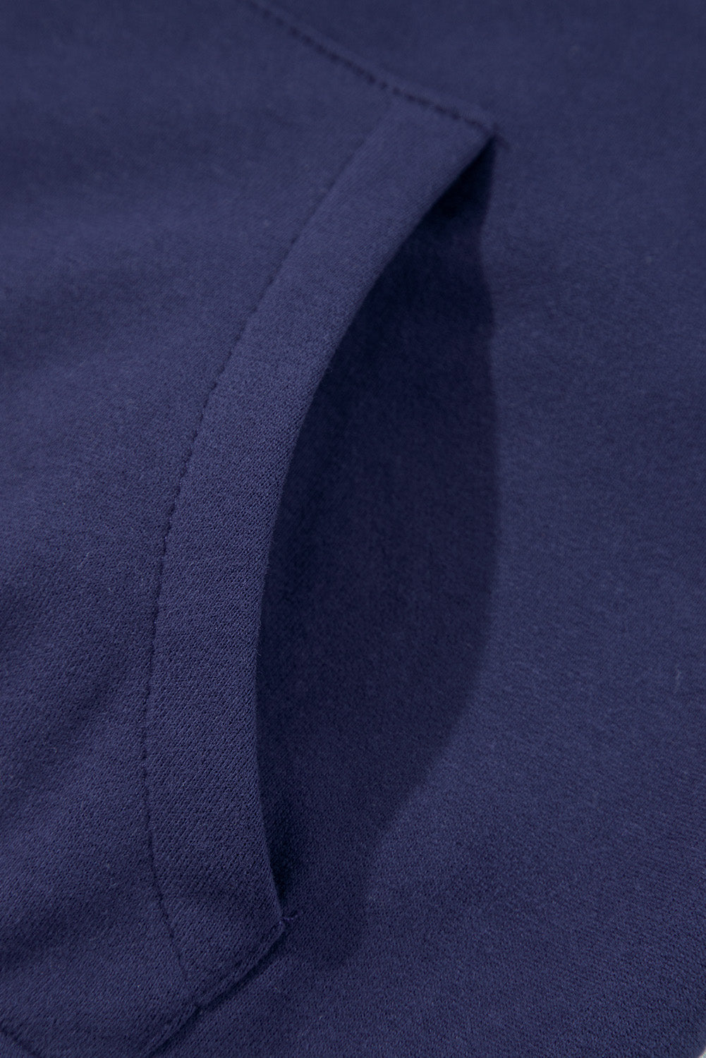 Navy Blue Fleece Lined Zip Up Stand Collar Thumbhole Sleeve Sweatshirt