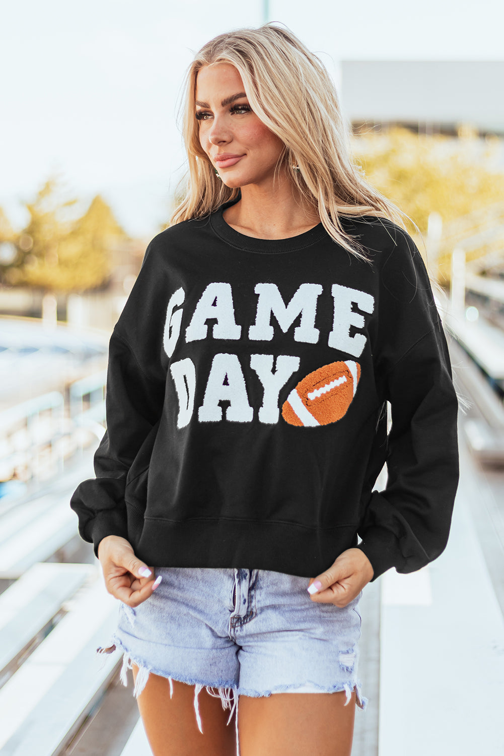 White GAME DAY Graphic Varsity Pullover Sweatshirt