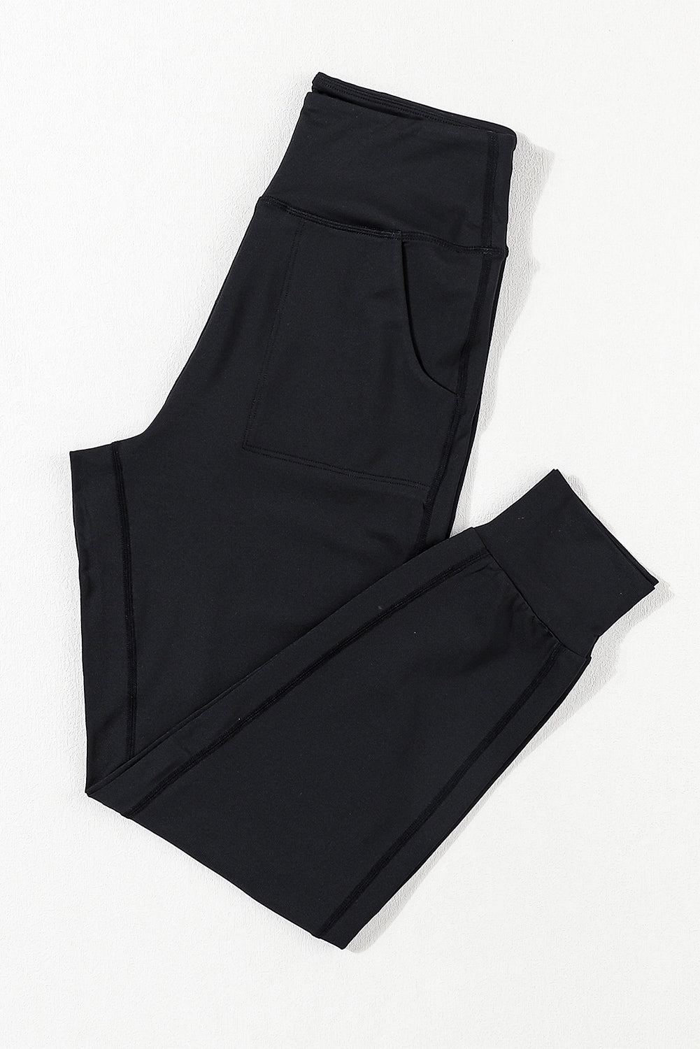 Black Exposed Seam High Waist Pocketed Joggers