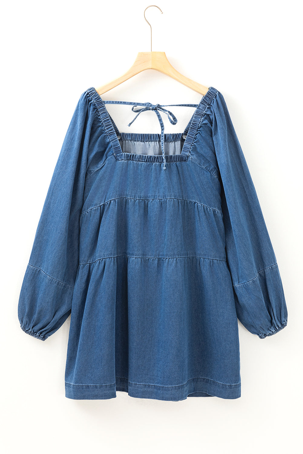 Dusk Blue Square Neck Side Pockets Loose Fit Denim Mini Dress