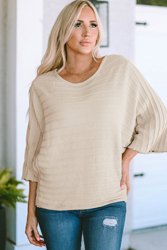 Apricot Exposed Seam Ribbed Knit Dolman Sweater