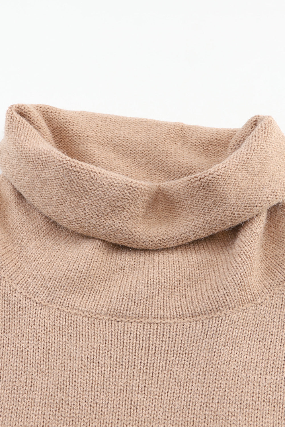 Khaki Color Block Turtle Neck Drop Shoulder Knit Sweater