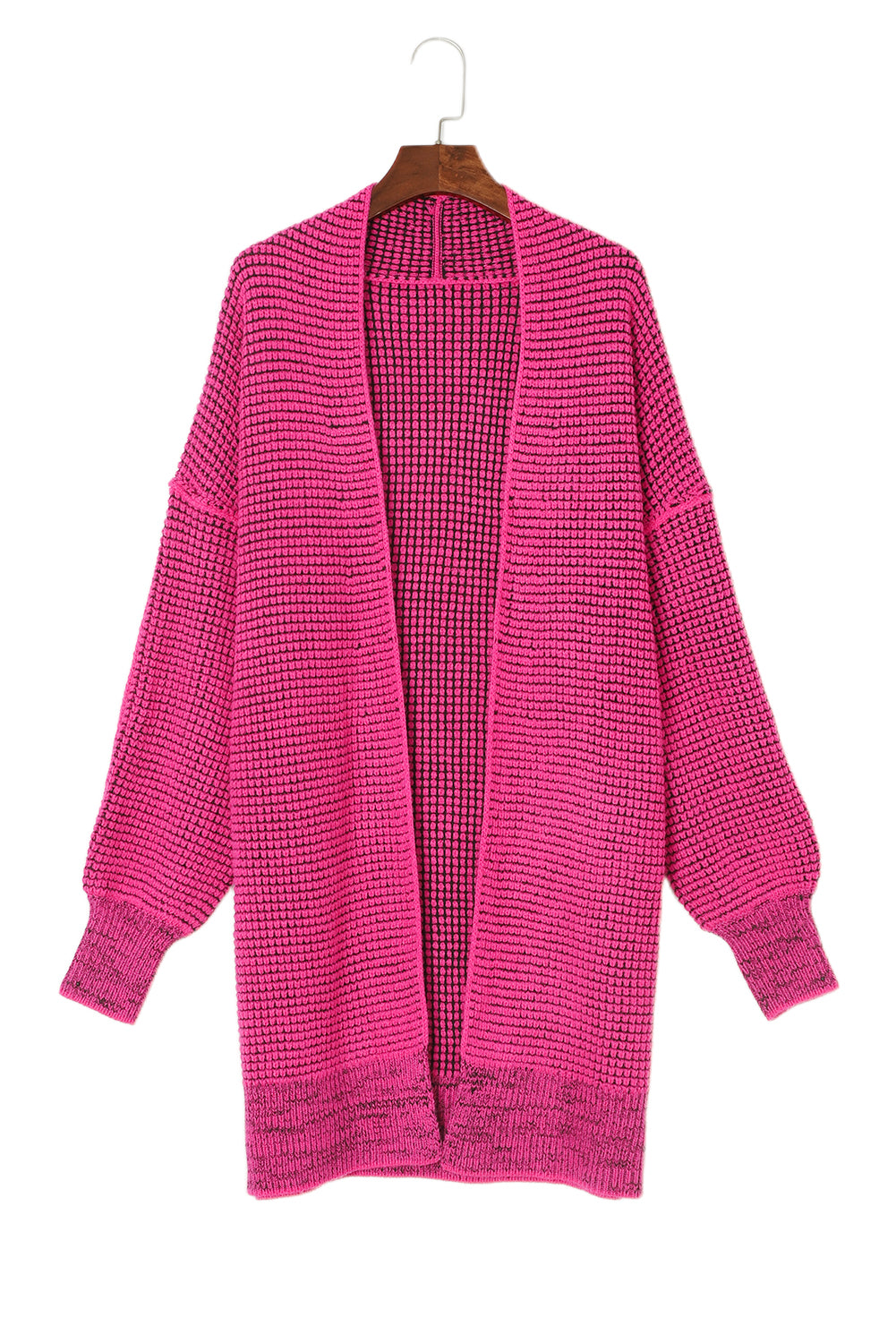 Rose Plaid Knitted Long Open Front Cardigan