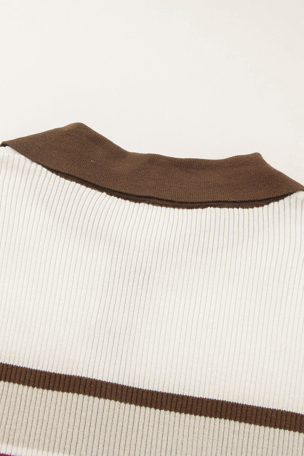 White Rib Knitted Stripe Detail Henley Sweater