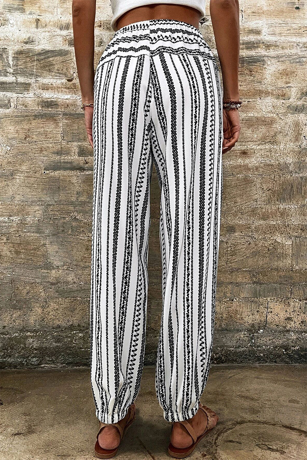 Black Stripe Boho Striped Print Casual Pants