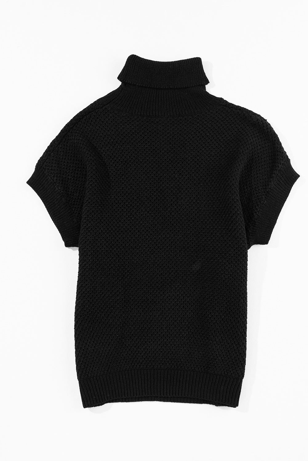 Black Turtleneck Textured Short Sleeve Sweater