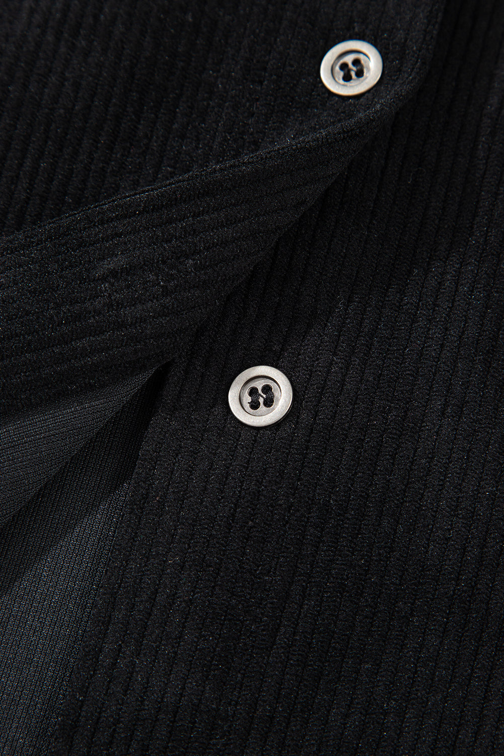 Blue Corduroy Shirt Style Full Button Long Sleeve Shift Mini Dress