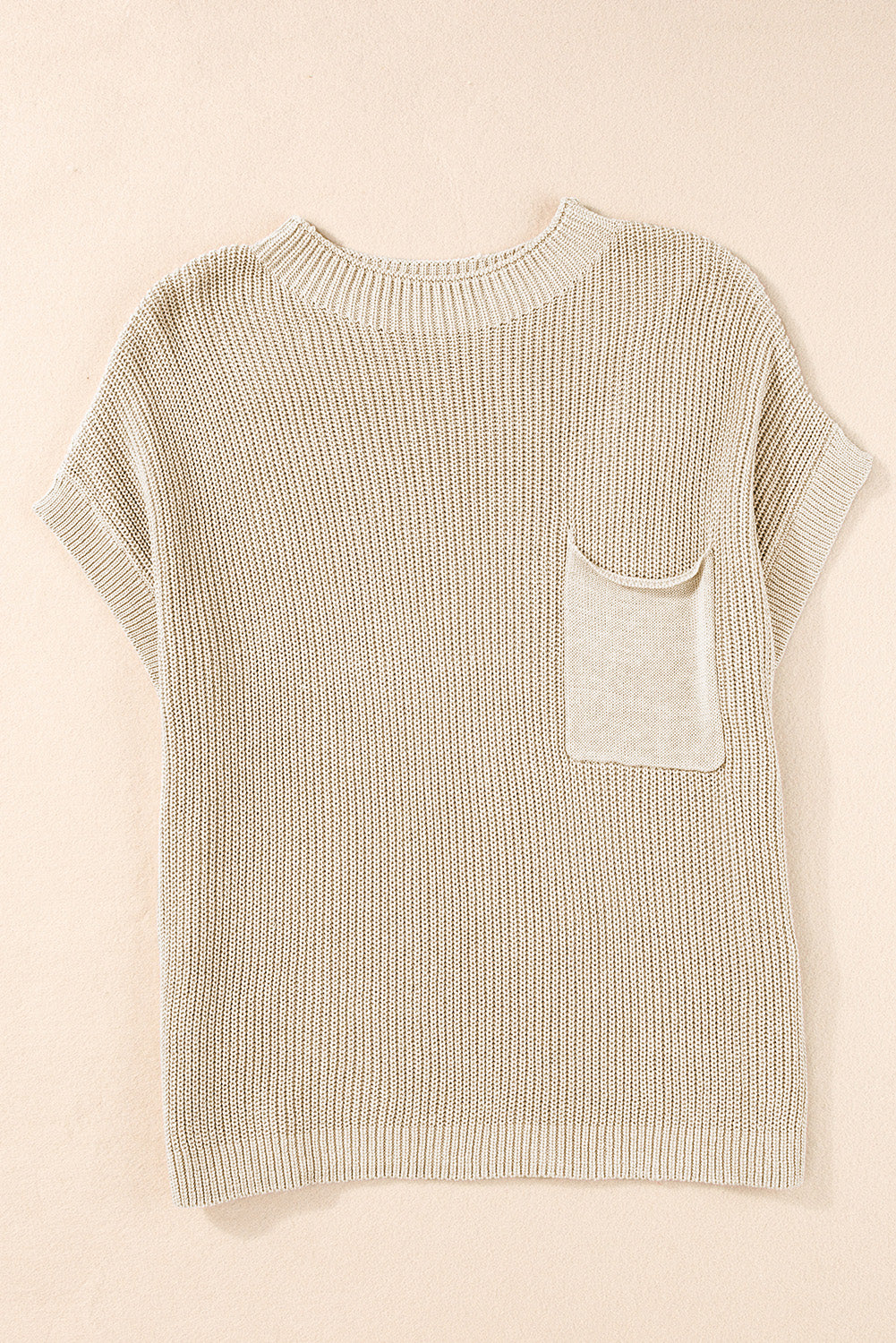 Pale Khaki Patch Pocket Short Sleeve Sweater