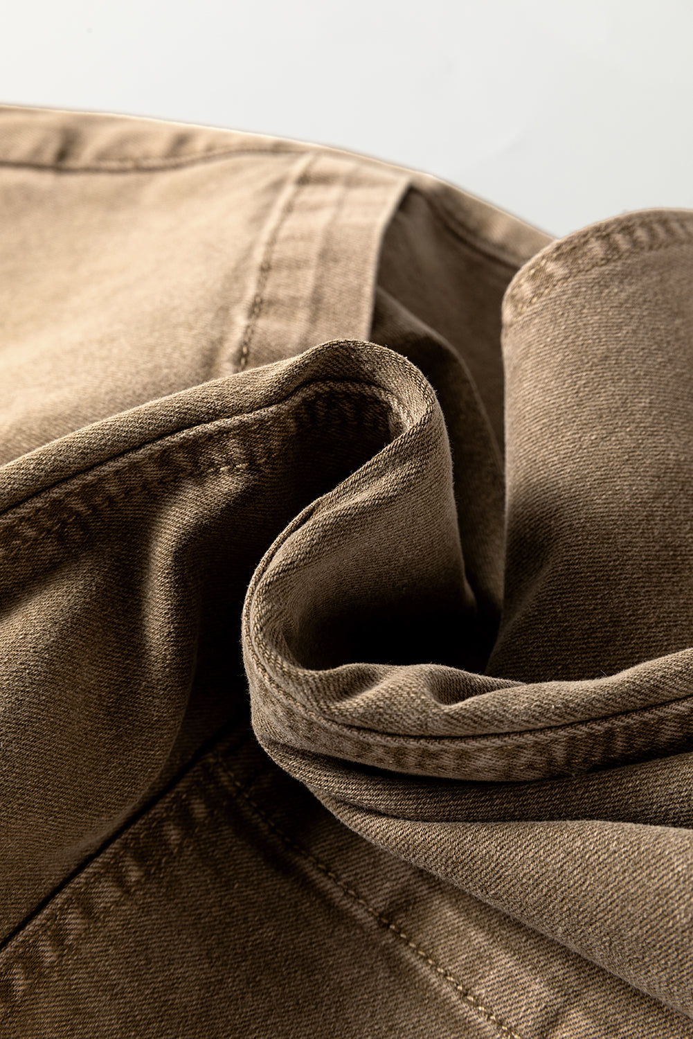 Light French Beige Solid Color Knot Straps Denim Romper with Pockets