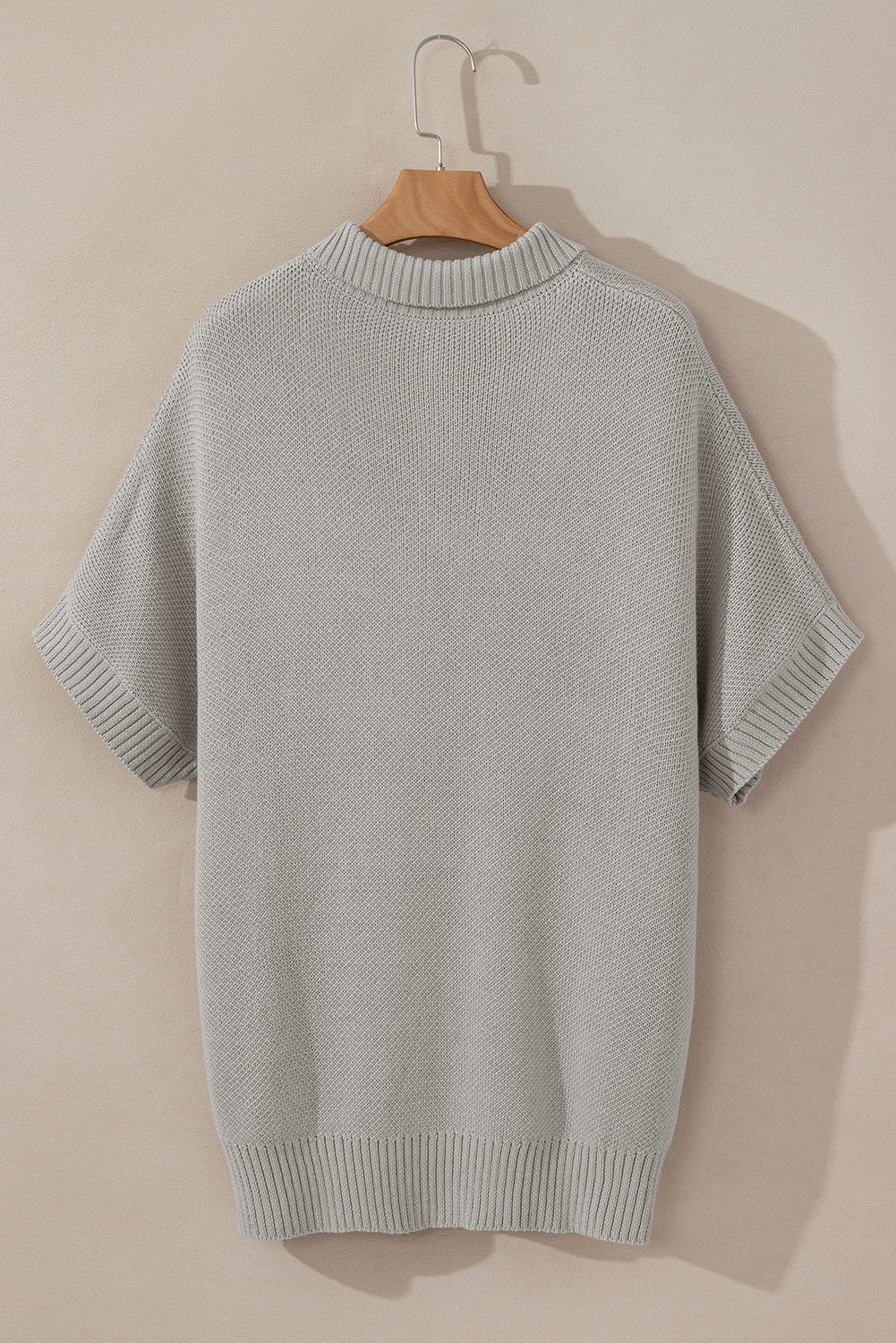 Light Grey Quarter Zip Short Batwing Sleeve Sweater