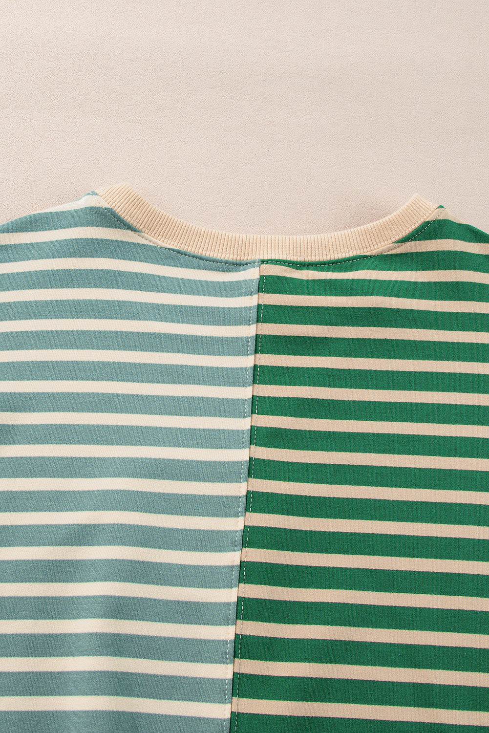 Green Stripe Casual Stripe Colorblock Drop Shoulder Oversize Sweatshirt