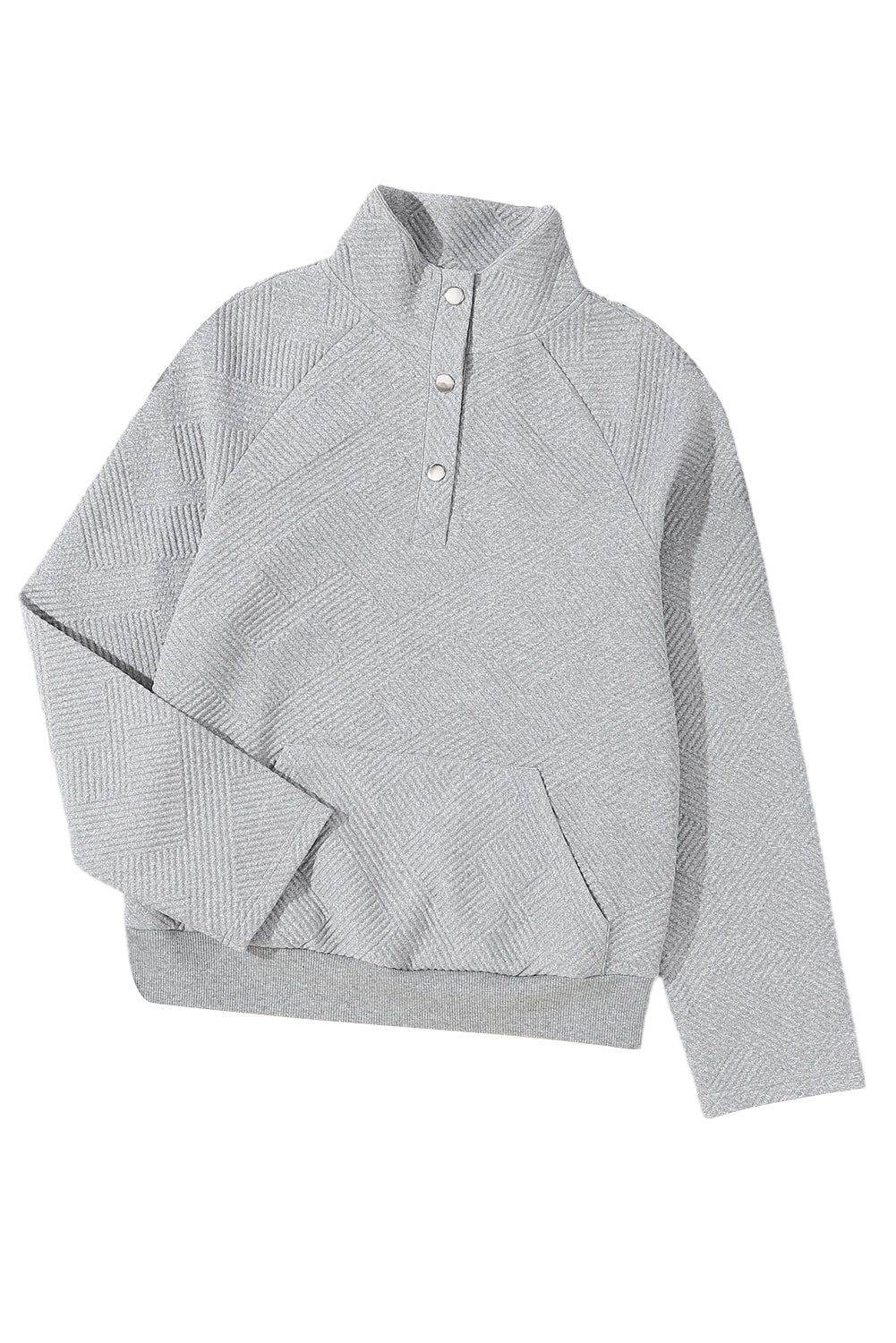 Light Grey Textured Knit Buttoned Kangaroo Pocket Sweatshirt