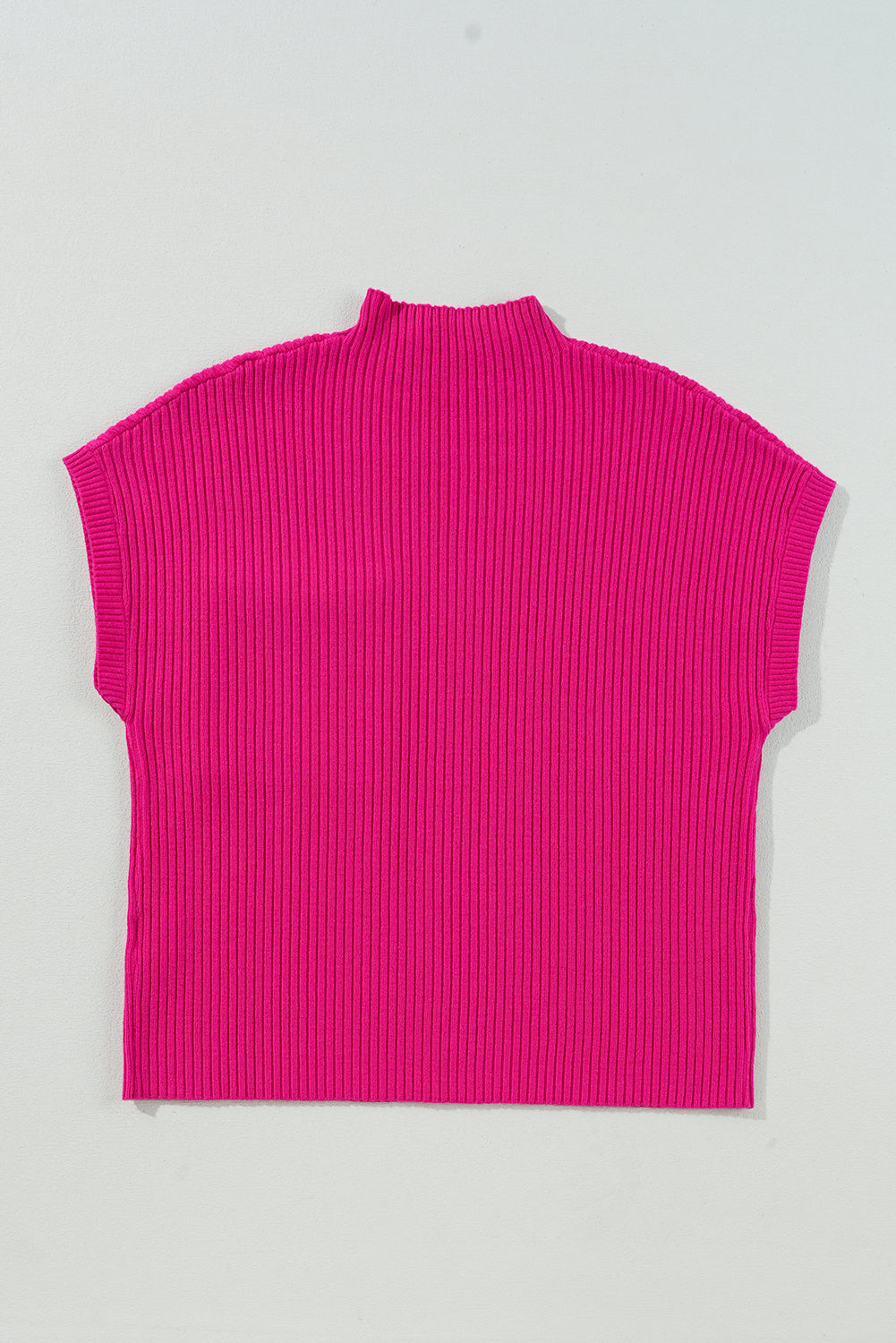 Rose Red Patch Pocket Ribbed Knit Short Sleeve Sweater