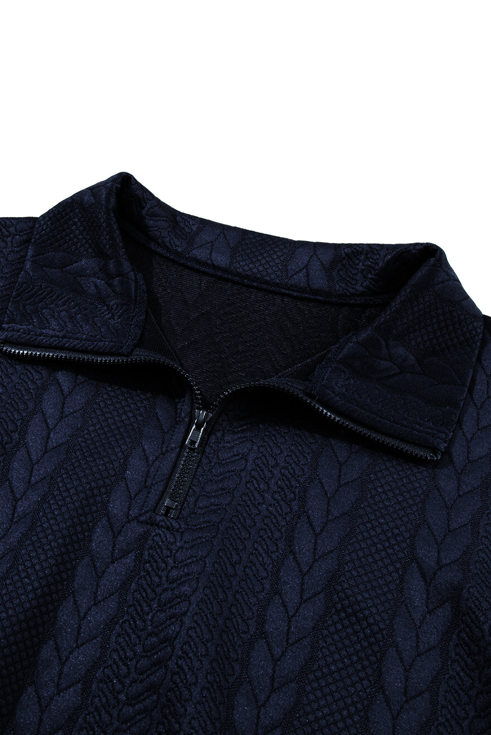 Navy Blue Zip up Cable Textured Sweatshirt