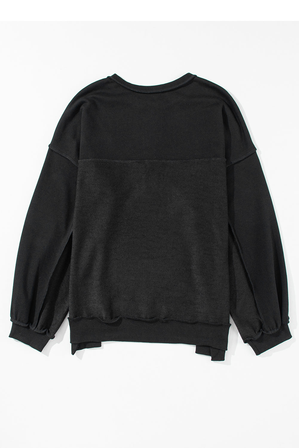 Black Oversized Exposed Seam Henley Sweatshirt