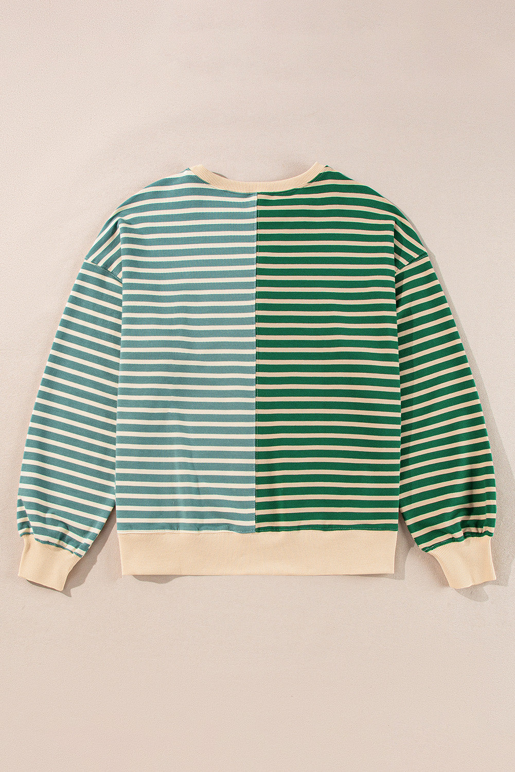 Green Stripe Casual Stripe Colorblock Drop Shoulder Oversize Sweatshirt