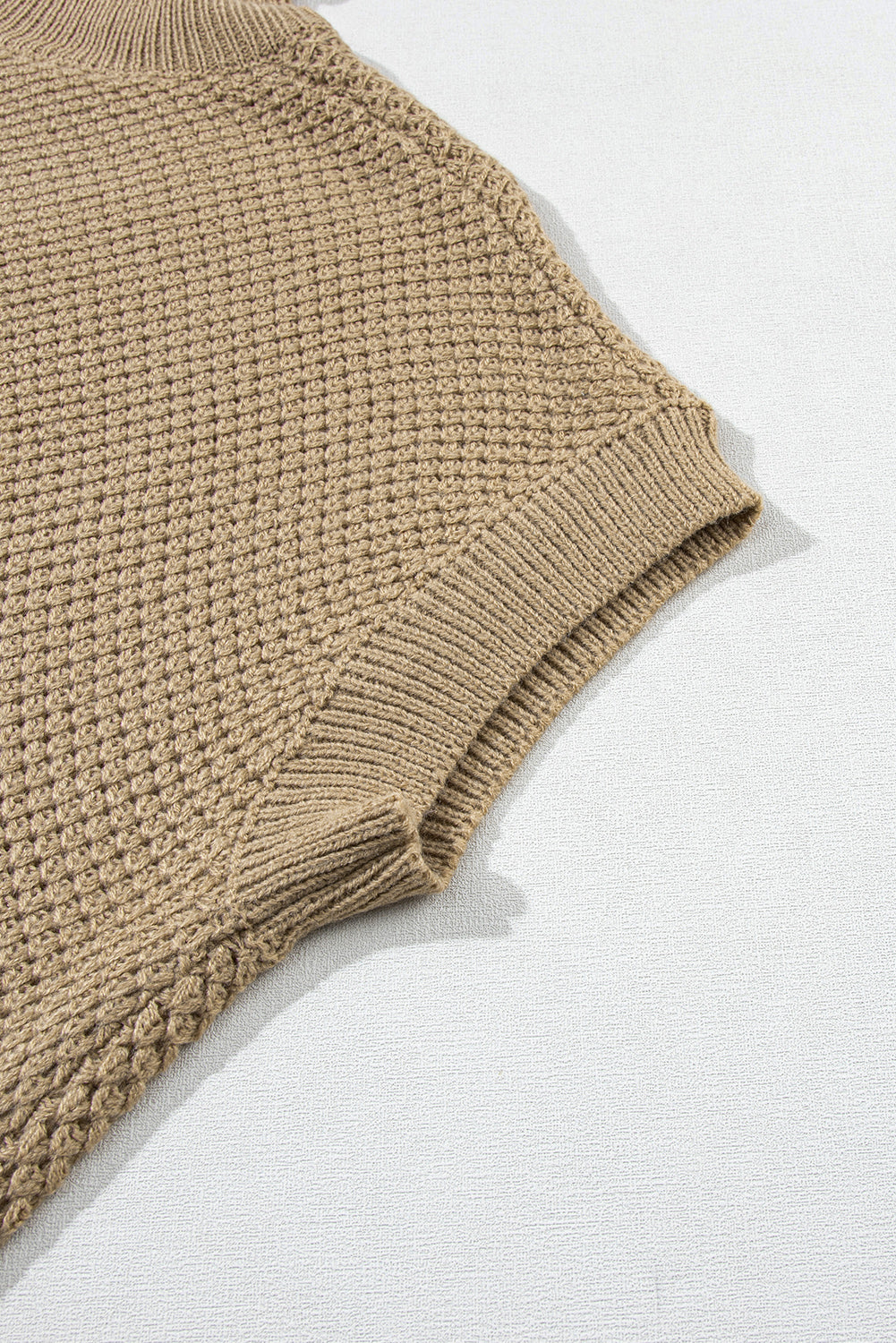 Pale Khaki Turtleneck Textured Short Sleeve Sweater