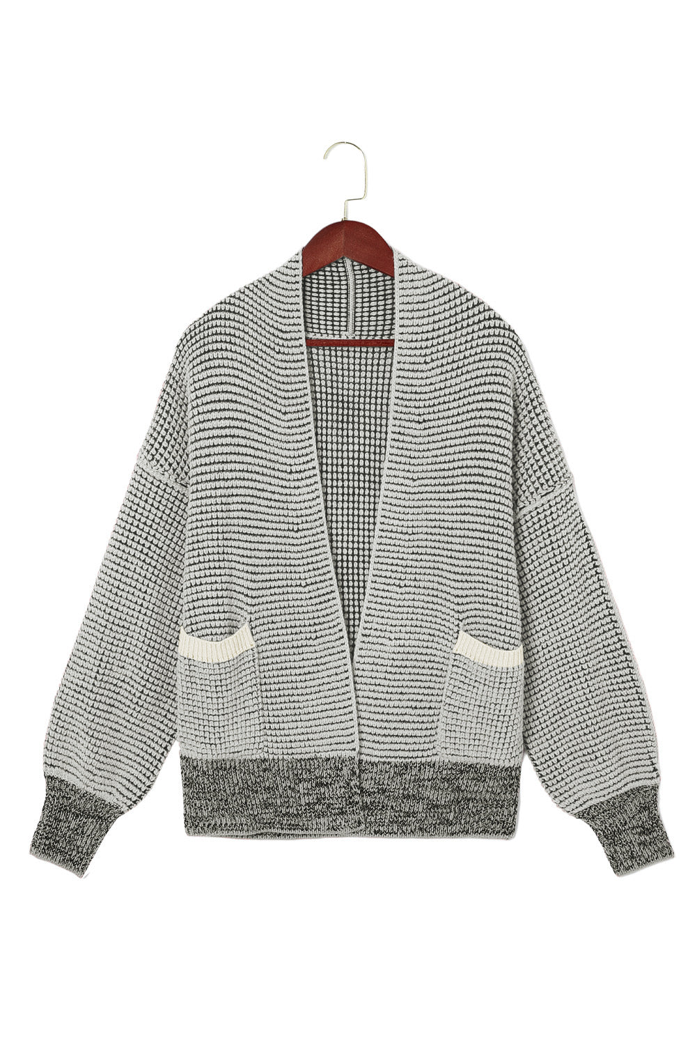 Gray Chunky Waffle Knit Oversized Collar Cardigan