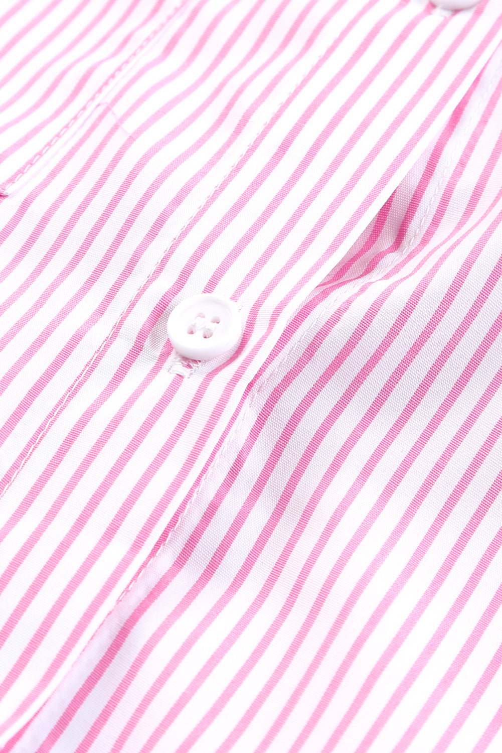 Pink Smocked Cuffed Striped Boyfriend Shirt with Pocket