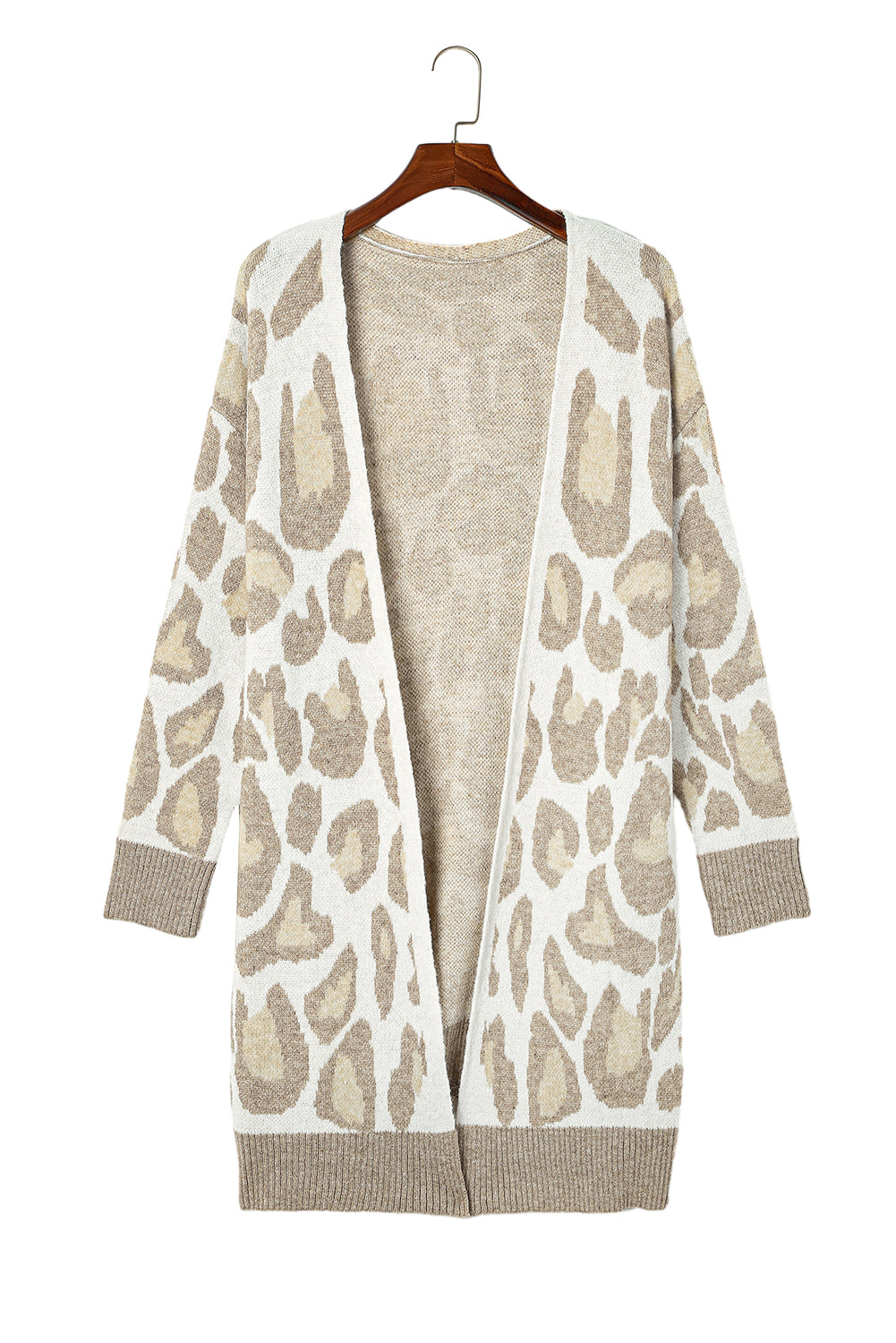 Beige Plus Size Leopard Pattern Cardigan