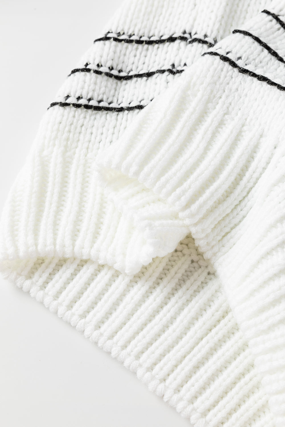 Black Stripe Striped Knit Puff Sleeve Casual Sweater