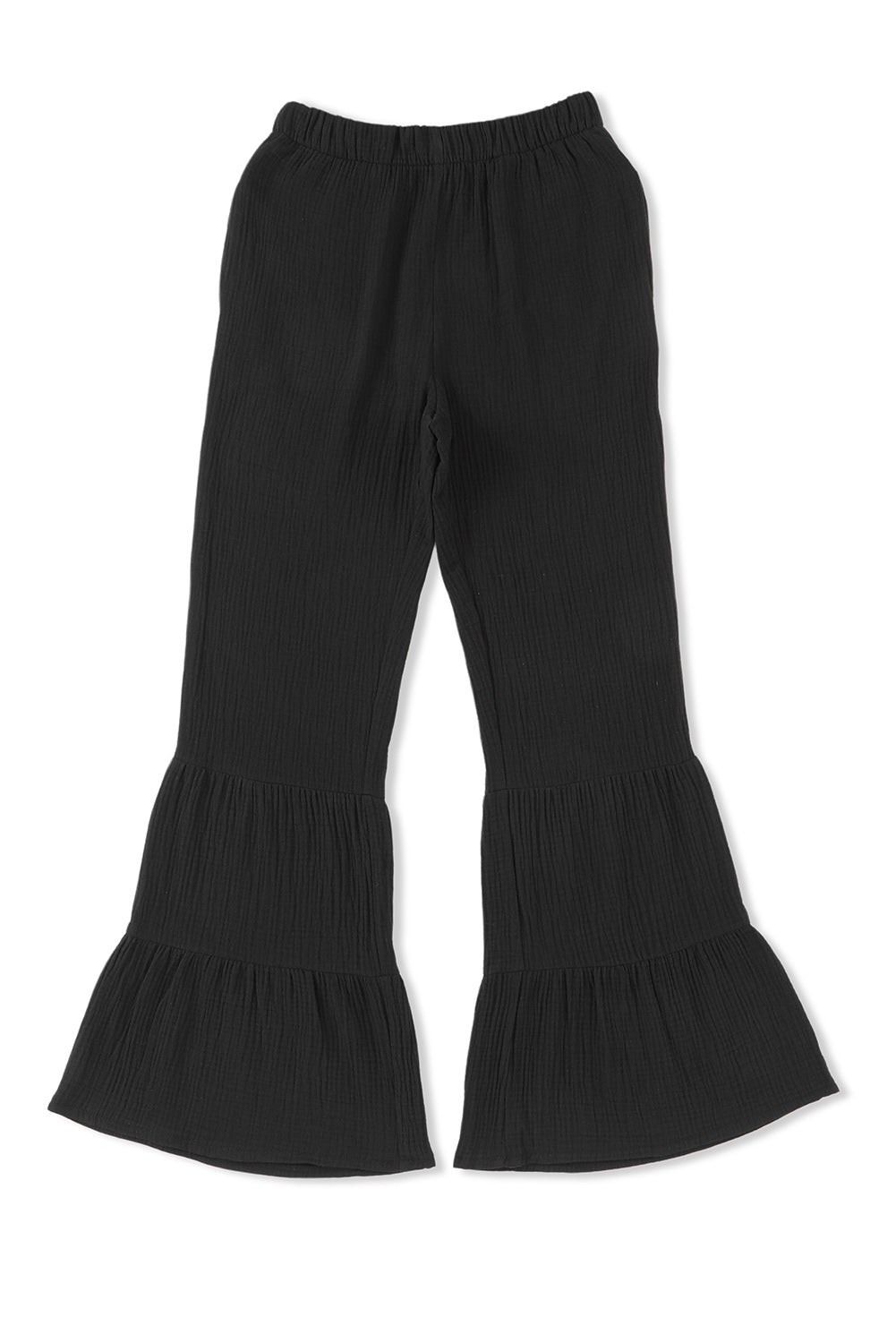 Black Textured High Waist Ruffled Bell Bottom Pants