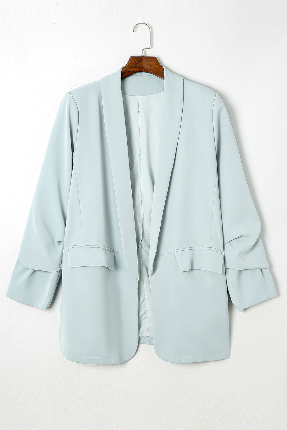 Sky Blue Plus Size Soft Lightweight Pocketed Lapel Blazer