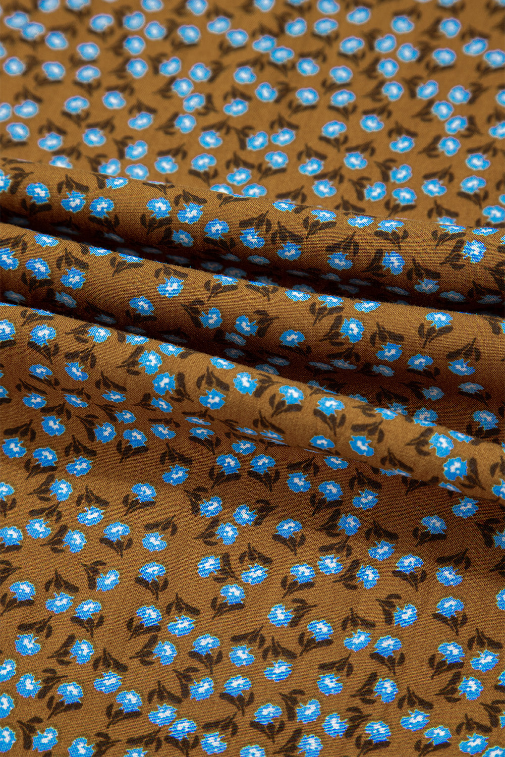 Brown Floral Print Western Smocked Bodice Square Neck Wide Leg Jumpsuit