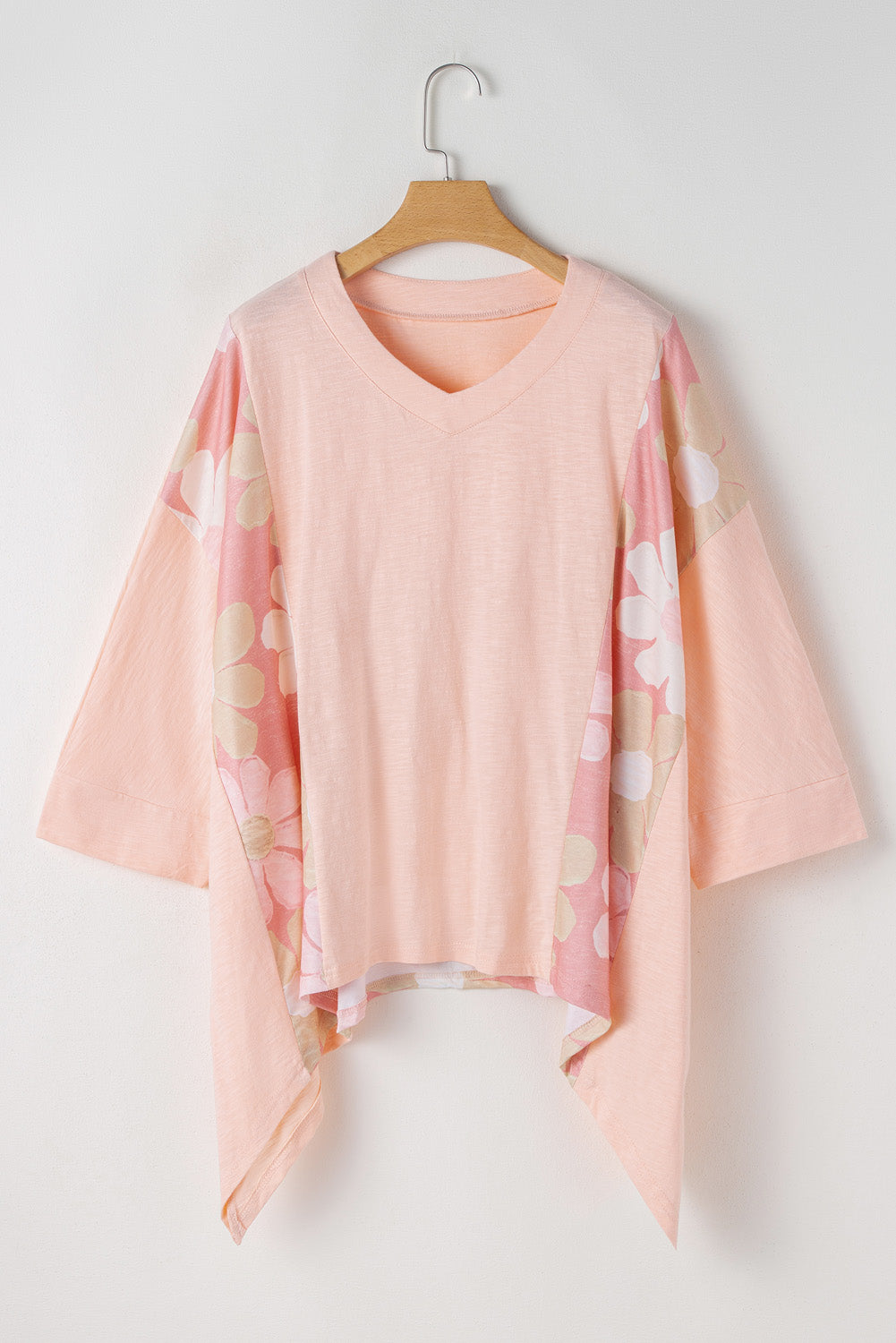 Apricot Pink Plus Size Flower Patchwork High Low Top