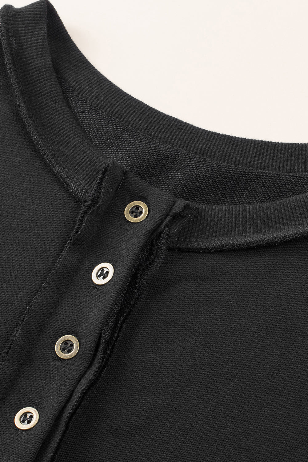 Black Oversized Exposed Seam Henley Sweatshirt