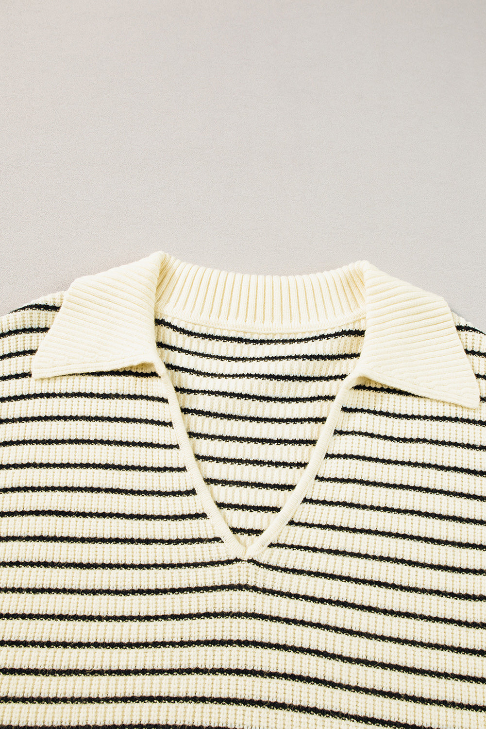 Beige Stripe Turn-down V Neck Sweater Tank Top