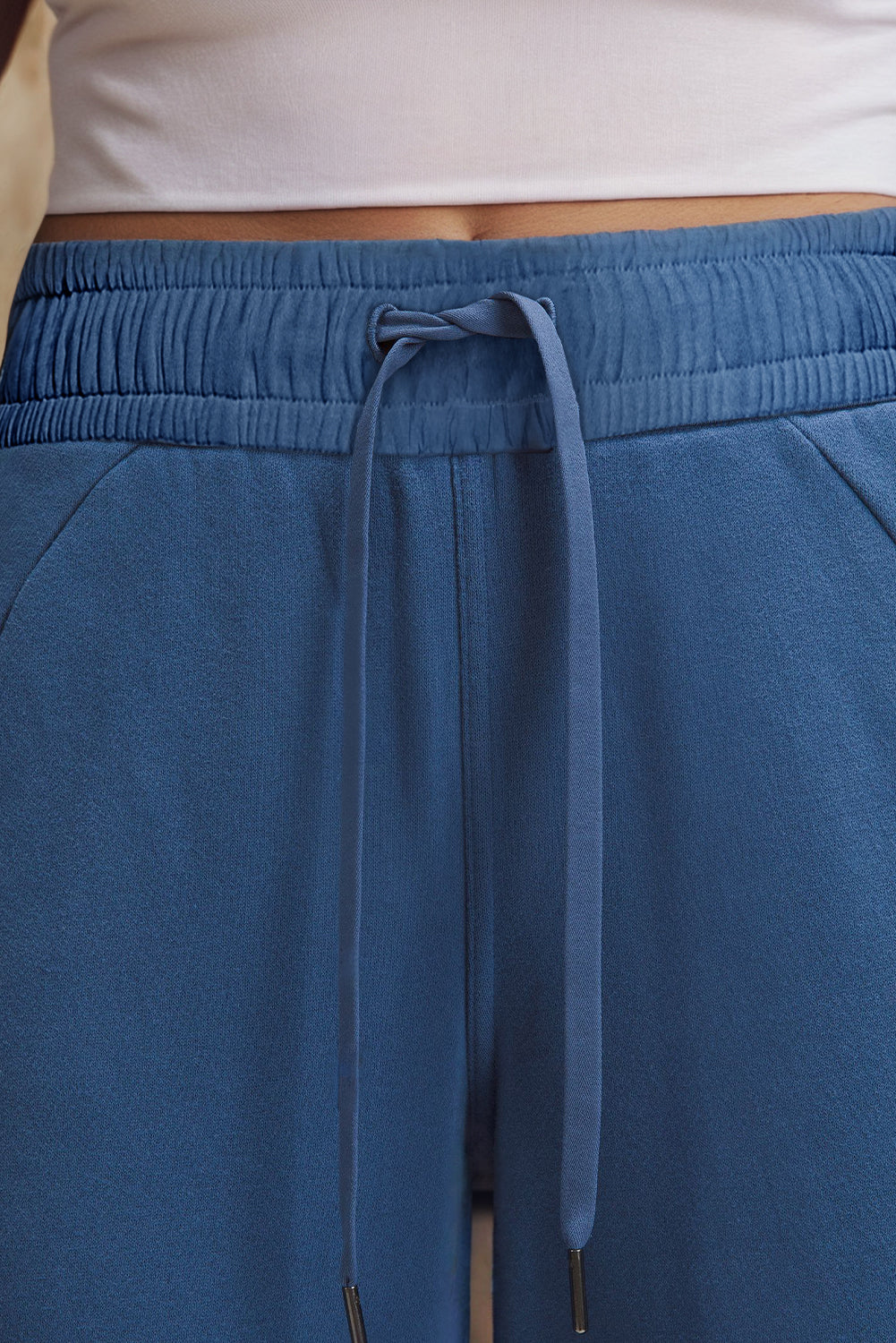 Sail Blue Drawstring High Waist Wide Leg Pocketed Sweatpants