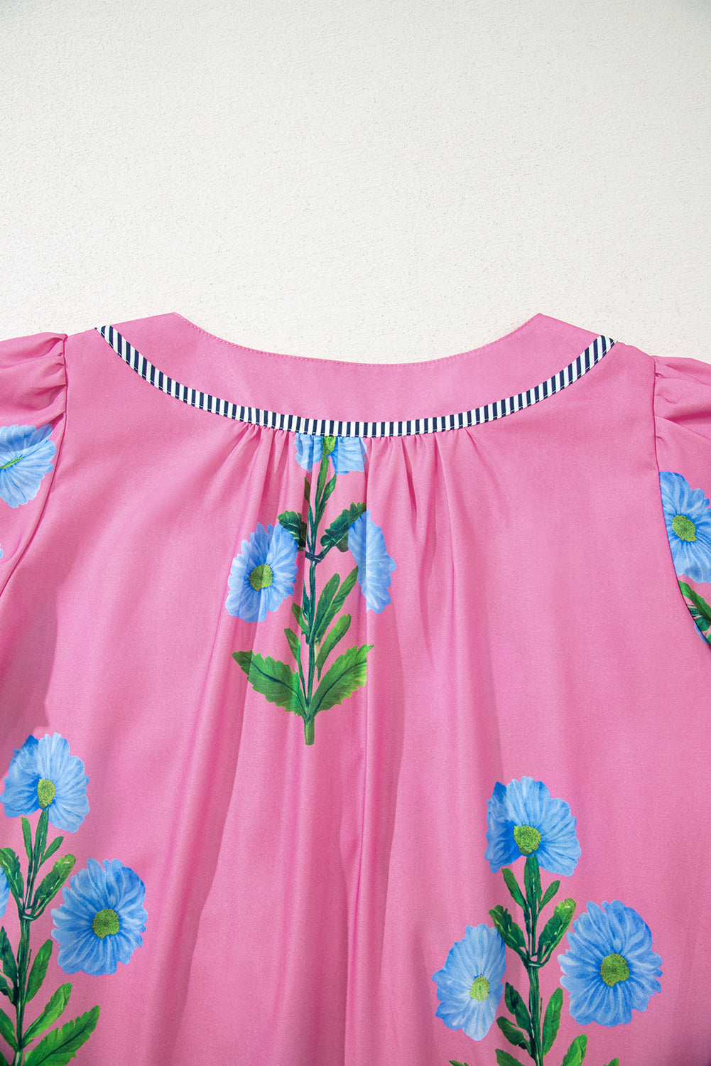 Rose Floral Short Sleeve Split Neck Loose Mini Dress