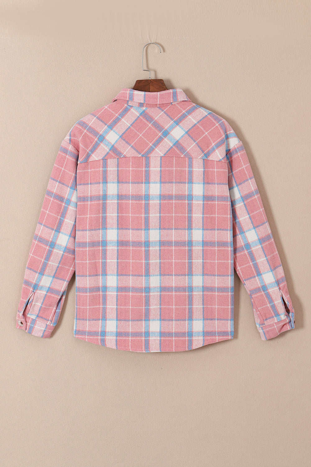 Pink Plaid Flap Pocket Flannel Shacket