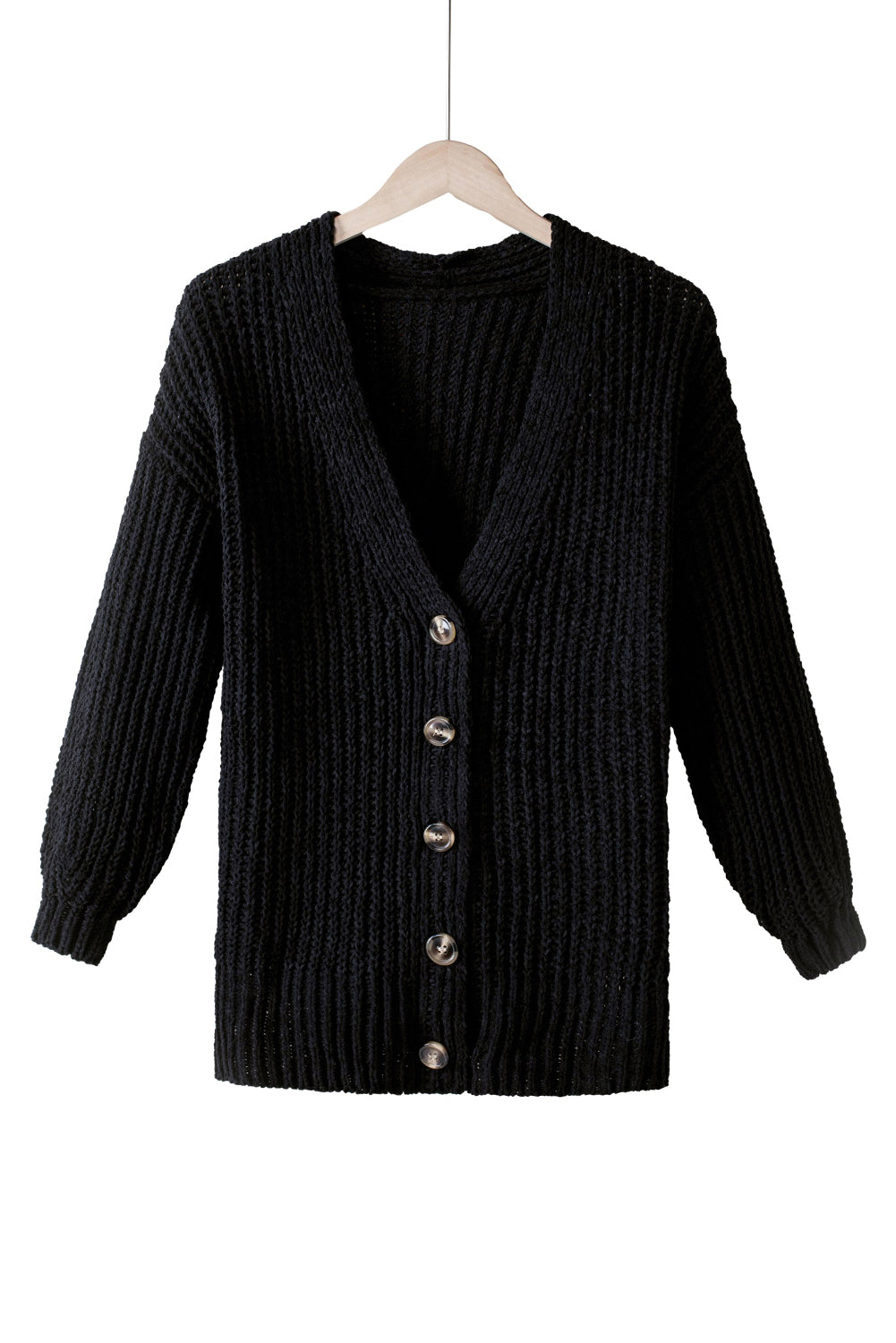 Black Buttoned Front Drop Shoulder Knitted Cardigan