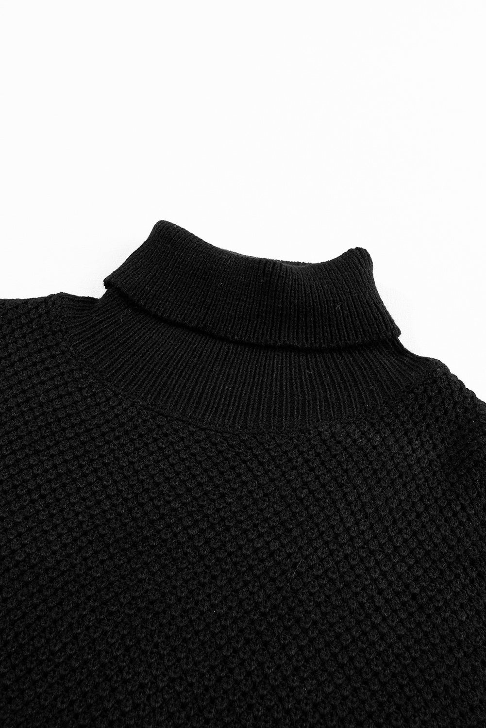 Black Turtleneck Textured Short Sleeve Sweater