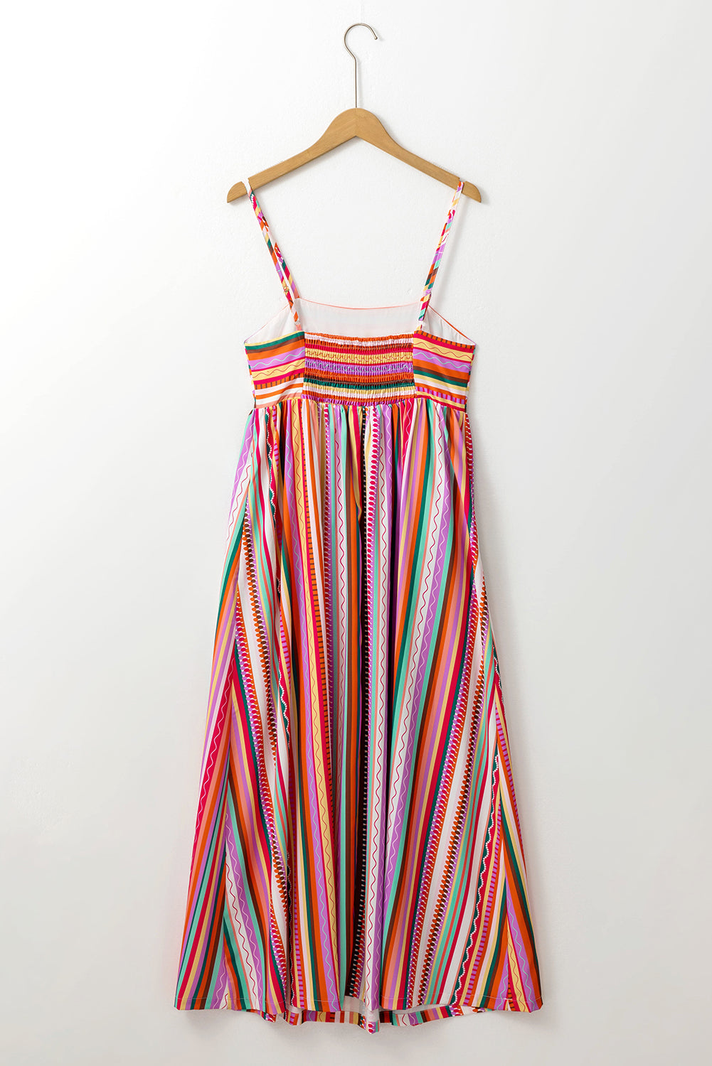 Multicolour Striped Thin Straps Smocked Back Boho Maxi Dress