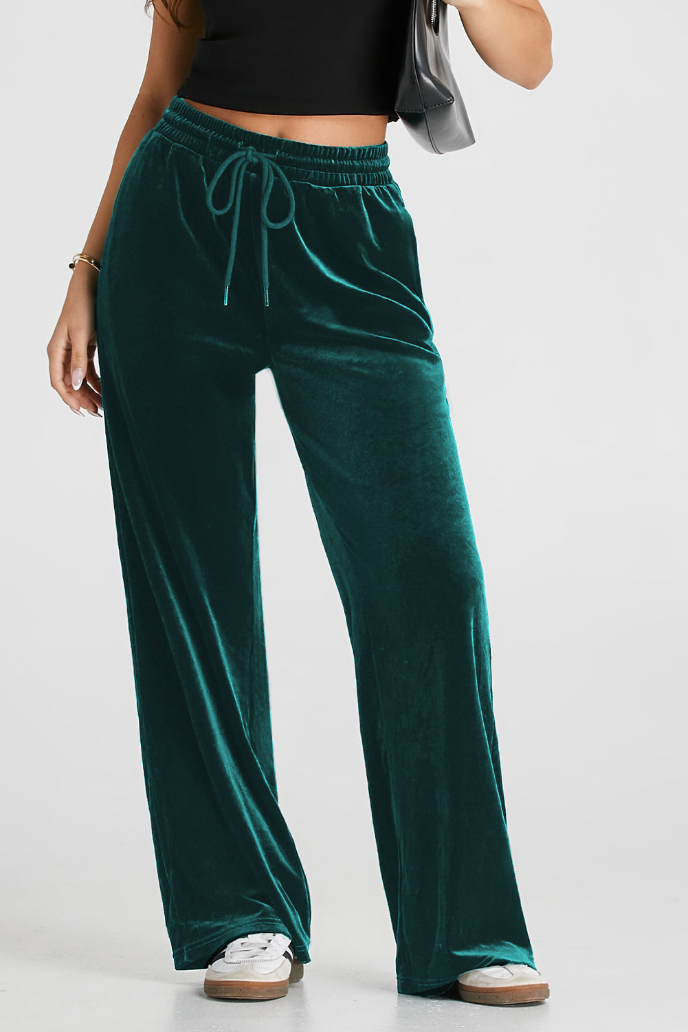 Evergreen Solid Drawstring Waist Wide Leg Pants