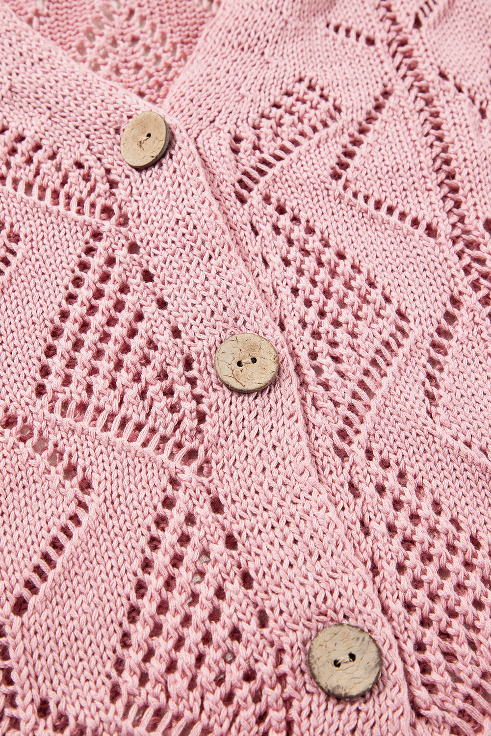 Pink Open Knit Button-Up Plus Size Cardigan