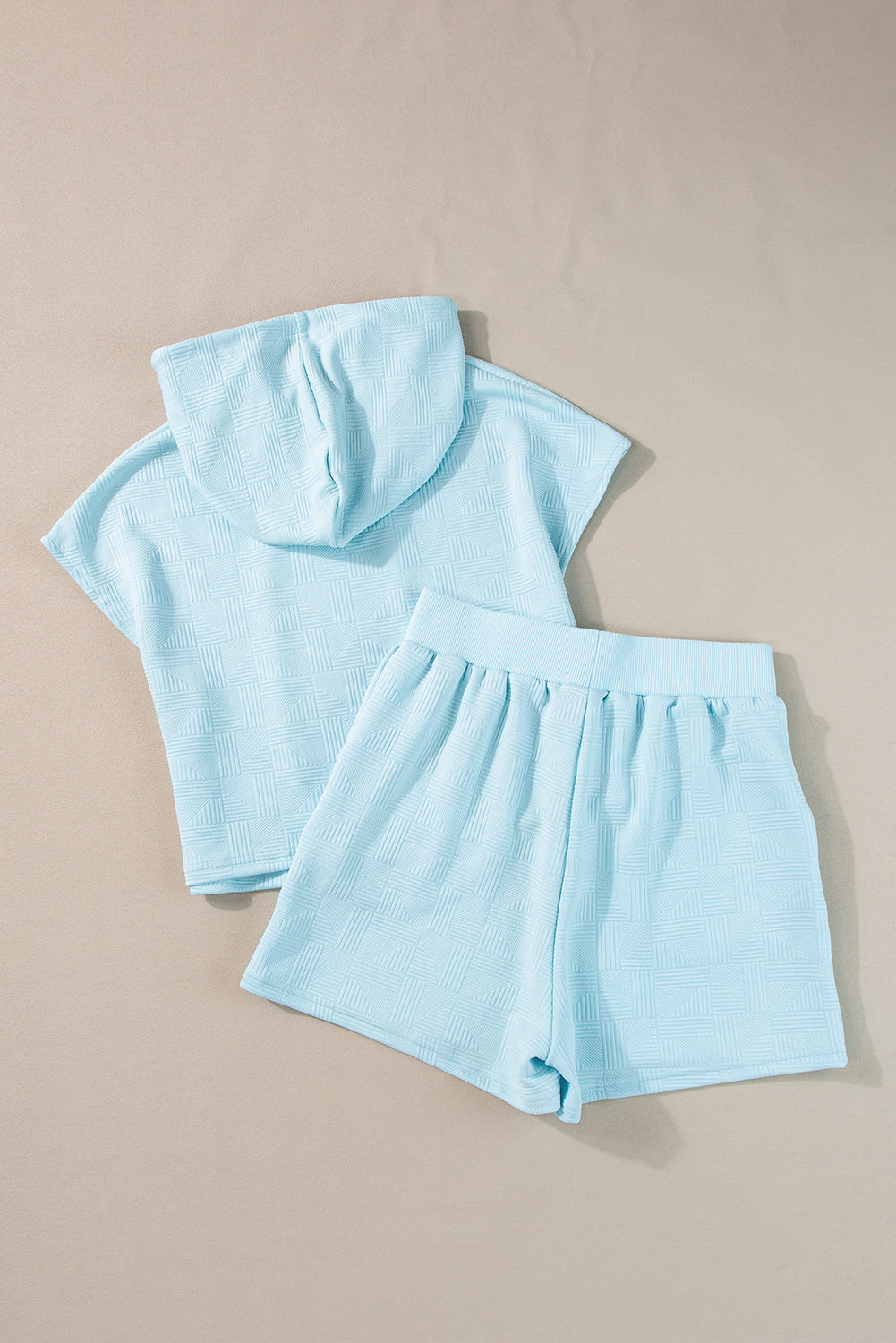 Beau Blue Textured Cropped Hoodie and Shorts Set