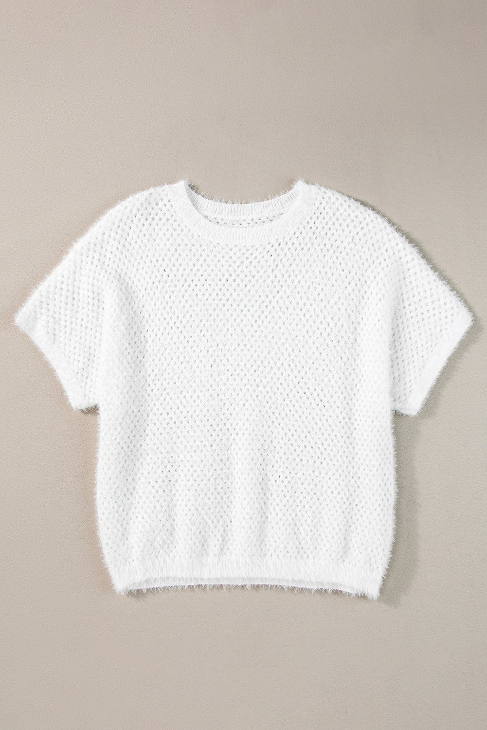 White Fuzzy Eyelet Knitted Sweater T-shirt